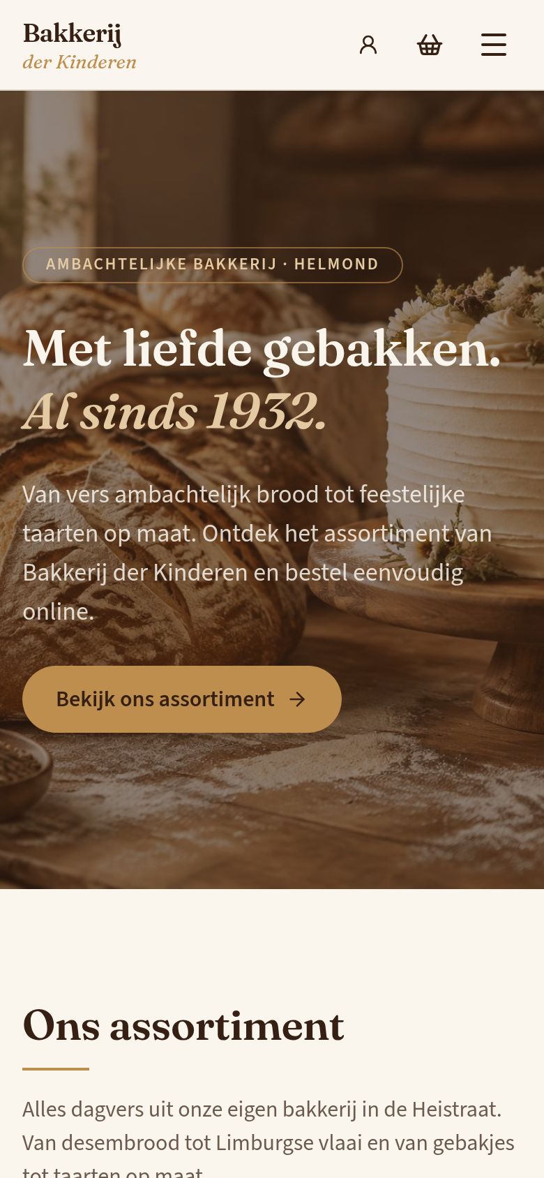 Website van Bakkerij der Kinderen op mobiel